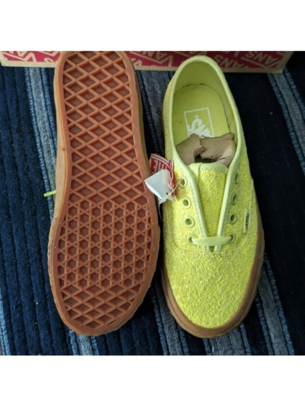Vans Authentic Women Glittery Yellow Lace-Up Sneakers Gum Sole New W Tags 062026 - Picture 5 of 12